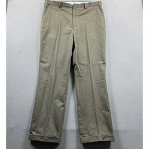 Berle Pants Mens 40 (Fit 38x31) Beige Chino Classic Fit Cuffed Straight Casual
